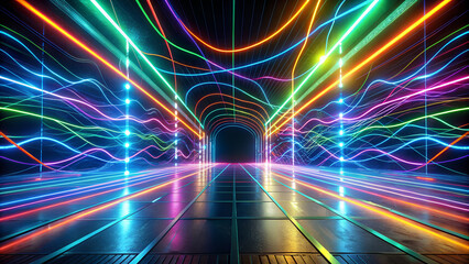 Leinwandbilder - Abstract background with colorful lines. All neon glow