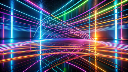 Leinwandbilder - Abstract background with colorful lines. All neon glow