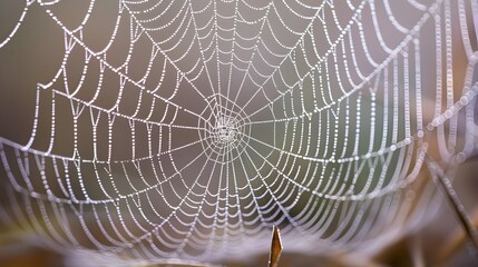 Wall Mural - Captivating Macro Shot of Dew Kissed Spider Web Showcasing Nature s Intricate and Ethereal Beauty