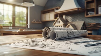 Wall Mural - Resdiential and Home inspections plans on top of a table. Hyper Realistic  