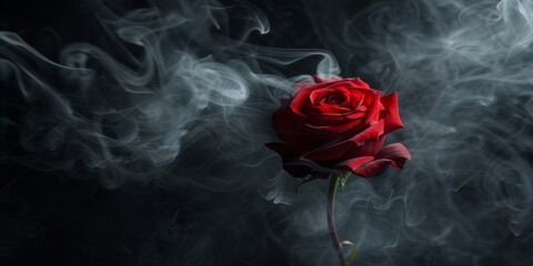 Wall Mural - A red rose emitting smoke on a black background