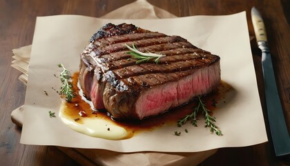 beef eye rib steak pan-seared with garlic, butter, thyme