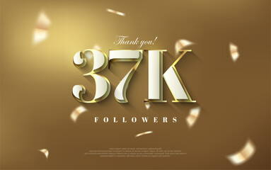 Thank you 37k followers background, shiny luxury gold design.