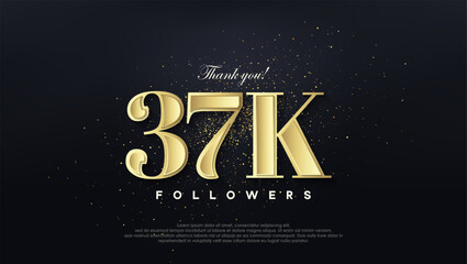 Design thank you 37k followers, in soft gold color.