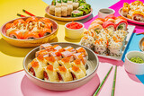 Fototapeta  - sushi set on the color background