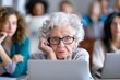 Senior woman feeling bored while attending a computer literacy class
