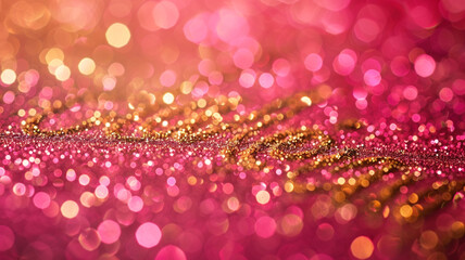 Poster - A pink background with gold glitter and the word 