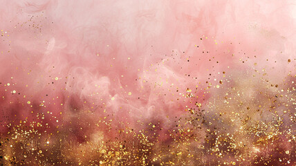 Poster - A pink background with gold glitter and smoke. The smoke is coming from a fire and the glitter is scattered all over the background. Scene is dreamy and ethereal
