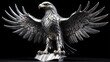 Shiny silver eagle statue on plain black background facing forward from Generative AI