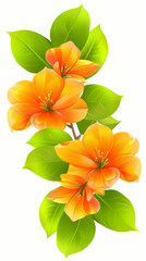 Wall Mural - A close up of a single orange flower with green leaves. The flower is the main focus of the image, and the green leaves provide a contrasting background
