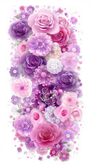 Wall Mural - A bouquet of flowers with a variety of colors including pink, purple, and white. The flowers are arranged in a way that creates a sense of movement and flow. Scene is one of beauty and serenity