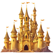 Golden Castle Clipart  Isolated On White Background