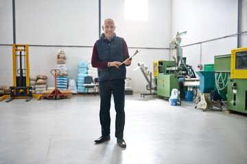 Aufkleber - Man, manager and clipboard in warehouse with confidence in portrait, forklift and machinery in business. Male person, boss and checklist on factory floor with project management for quality assurance
