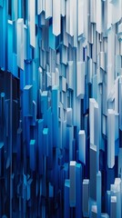 Wall Mural - A painting featuring cascading blue and white shapes resembling geometric waterfalls against a neutral backdrop, background, wallpaper