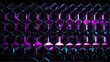 Bright abstract purple hexagon shaped rays lights on plain black background from Generative AI