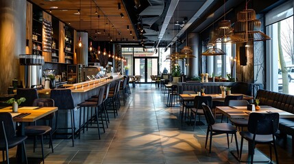 Interior design of a modern restaurant