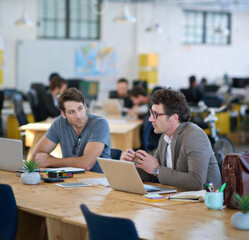 Aufkleber - business people, discussion and laptop for collaboration on project, problem solving and teamwork. m