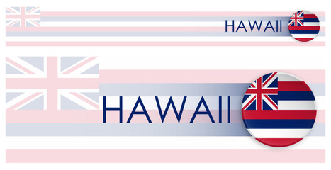Wall Mural - Hawaii US state horizontal web banner in modern neomorphism style. Webpage Hawaiian election header button for mobile application or internet site. Vector
