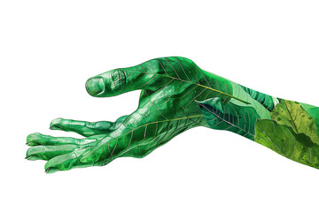 Green human hand isolated on white background with clipping path