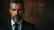 Portrait of a handsome mature man in a suit. Men's beauty, fashion. AI.