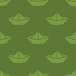 Green seamless pattern with green origami boat