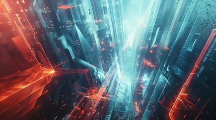 Poster - Futuristic background - abstract technology concept with glowing neon lights and geometric shapes in dark space, perfect for science fiction designs and digital art projects