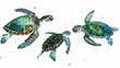 Baby Turtles Watercolor Flat vector isolated on white