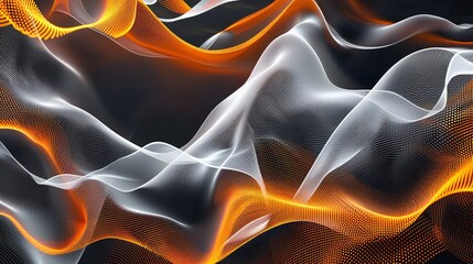 Poster - vibrant wave pattern: colorful music-inspired liquid lines on black background with orange and white