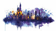 Fairy tale castle at night watercolor Flat vector isolated