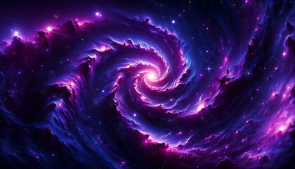 Galaxy Mystery, Unraveling Purple Cosmic Swirls and Stars in Deep Space