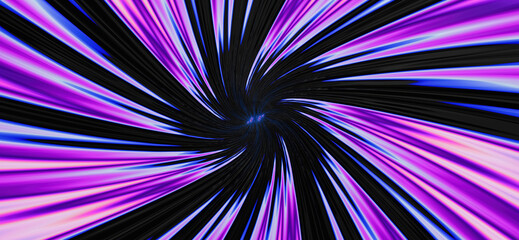Poster - blue and violet fractal tunnel. big data, abstract glowing background