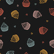 Seamless pattern with outline muffin and hearts