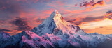 Fototapeta Natura - A snowy mountain peak catching the first light of dawn, with the sky above displaying a splendid gradient of colors, all captured in high-definition to emphasize its mesmerizing vibrancy.