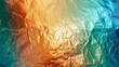 Shiny green blue orange sparkling aluminum foil: abstract background with metallic silver, rough edges, gradient blends, colorful textures - creative design element for art projects and graphic design