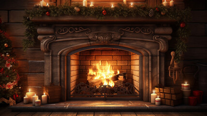 Wall Mural - Burning fireplace cozy home interior at cozy