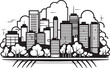 City Outline Sketch Urban Landscape in Black Vector Cityscape Outline Black Logo Design Icon