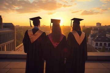 Group of graduates walking down the street. Generative Ai