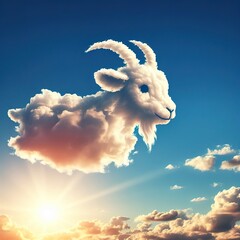 Wall Mural - Lightly colored cloud sculpted into the shape of a Cute goat in the clear blue sky