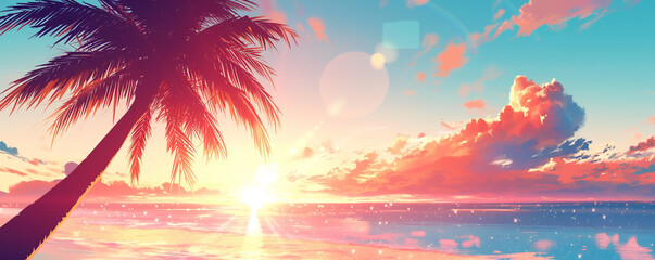 Wall Mural - Beautiful palm tree against the vibrant sunset hues