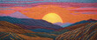 Textured Yarn Landscape of Sunset over mountains colorful background