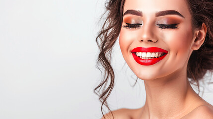 Poster - Makeup style, Young woman with permanent makeup on white background