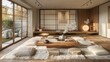Traditional Japanese Living Room with Tatami Mats and Shoji Doors