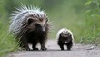 A Baby Porcupine Trailing Behind Its Mother