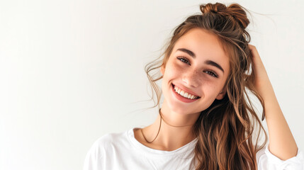 Poster - Young woman with wavy ponytail hairstyle