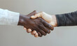 © simba kim - close up hands of African man and white man hand shaking, Generative AI