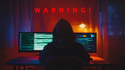 Poster - A person is sitting in front of a computer with a hood over their head