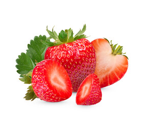 Wall Mural - Fresh strawberries isolated on transparent background. (.PNG)