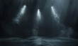 llustration of spotlights shine on stage floor in dark room, Generative AI