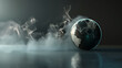 Earth globe with smoke coming out of it global ecology concept background