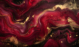 Fototapeta  - Maroon gold abstract texture marble pattern liquid ink paint, Generative AI